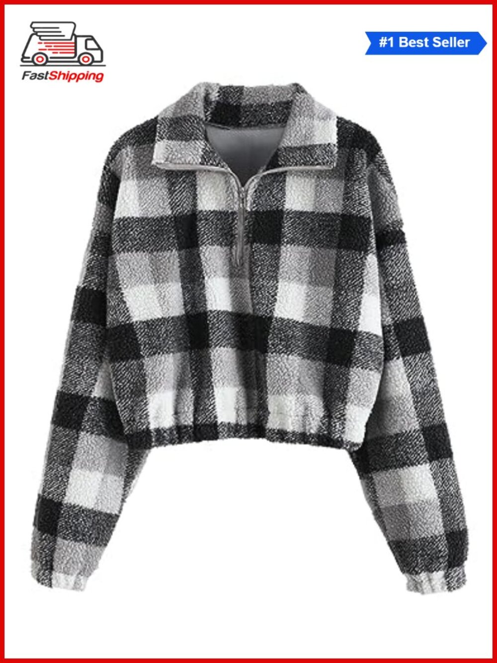 ✨ Faux Fur Sweatshirt Long Sleeve Lapel Half Zip Crop Pullover Top
